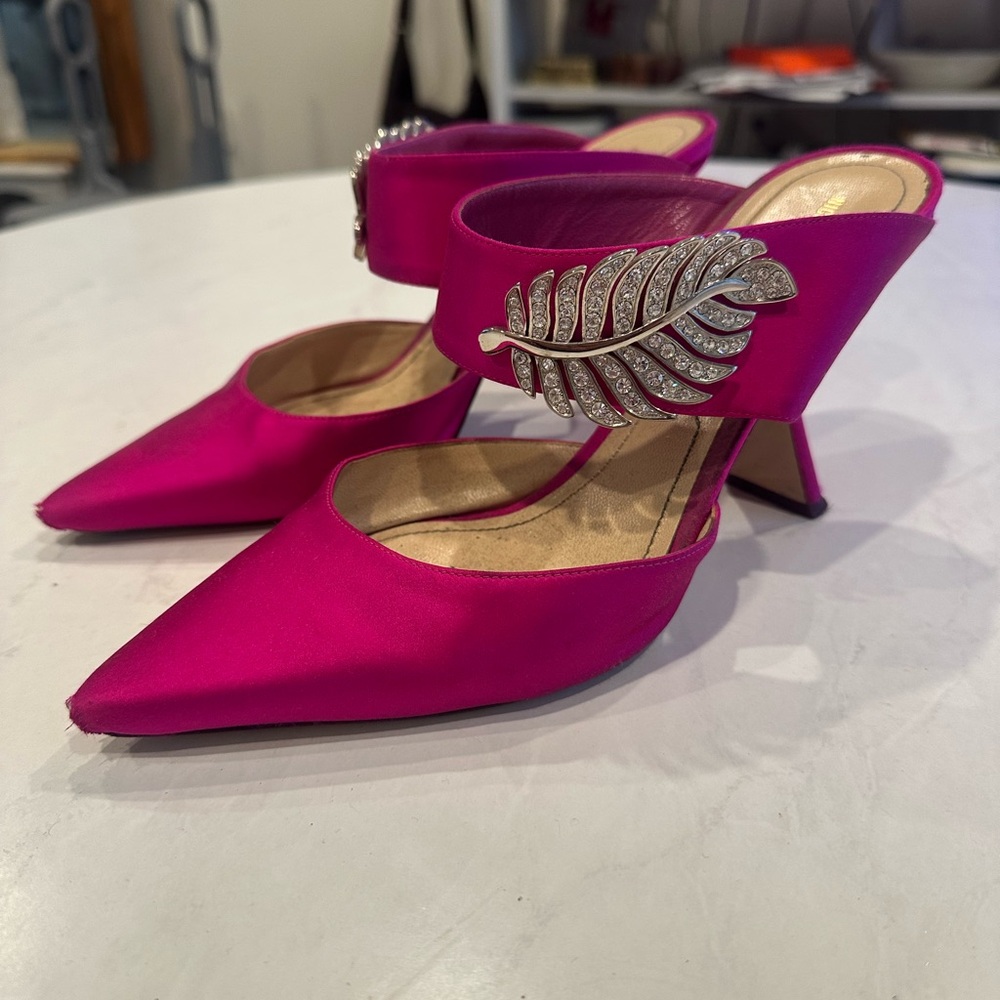 Nicholas Kirkwood Monstera Fuchsia Heels with Rhinestone Accent